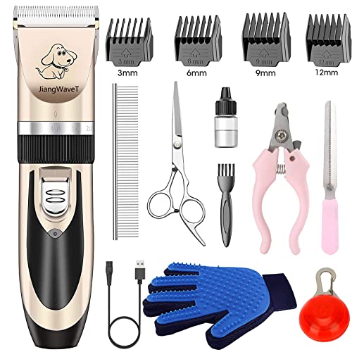 JiangWaveT Dog Cat Clippers Grooming Kit - Professional Cordless Rechargeable Dog Clippersï¼Low Noise & Suitable Horse Cat Dog Hair Clippers Shaver Tools