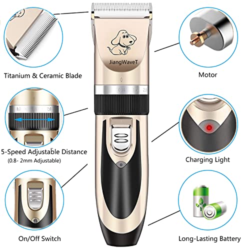 JiangWaveT Dog Cat Clippers Grooming Kit - Professional Cordless Rechargeable Dog Clippersï¼Low Noise & Suitable Horse Cat Dog Hair Clippers Shaver Tools