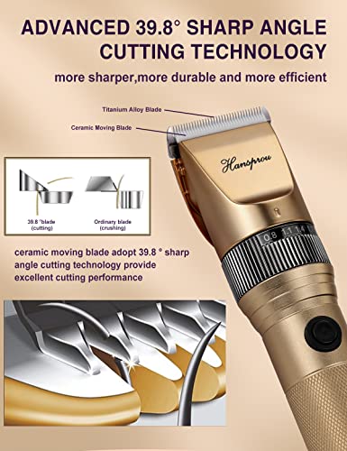 HANSPROU Dog Grooming Clippers, Professional Dog Clipper for Thick Coat 12V Plug-in Pet Trimmer High Power Pet Clippers Low Noise with Guard Combs Brush for Dogs Cats and Other Animal