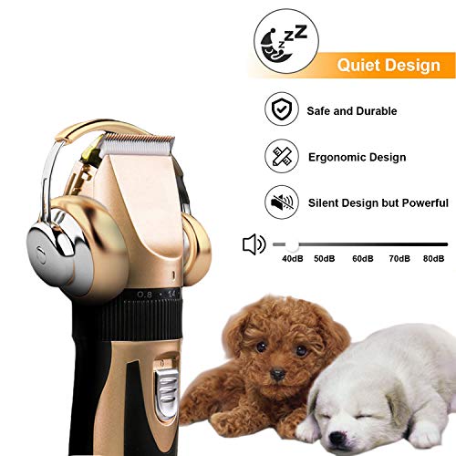 JiangWaveT Dog Cat Clippers Grooming Kit - Professional Cordless Rechargeable Dog Clippersï¼Low Noise & Suitable Horse Cat Dog Hair Clippers Shaver Tools