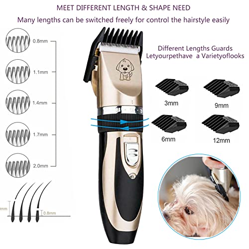 JiangWaveT Dog Cat Clippers Grooming Kit - Professional Cordless Rechargeable Dog Clippersï¼Low Noise & Suitable Horse Cat Dog Hair Clippers Shaver Tools