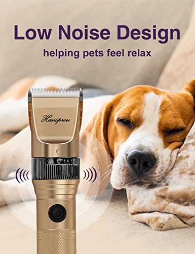 HANSPROU Dog Grooming Clippers, Professional Dog Clipper for Thick Coat 12V Plug-in Pet Trimmer High Power Pet Clippers Low Noise with Guard Combs Brush for Dogs Cats and Other Animal