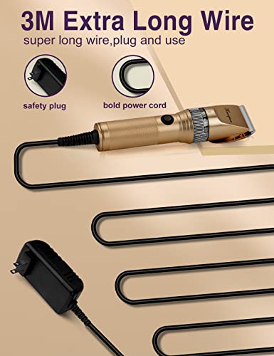 HANSPROU Dog Grooming Clippers, Professional Dog Clipper for Thick Coat 12V Plug-in Pet Trimmer High Power Pet Clippers Low Noise with Guard Combs Brush for Dogs Cats and Other Animal