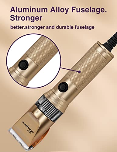 HANSPROU Dog Grooming Clippers, Professional Dog Clipper for Thick Coat 12V Plug-in Pet Trimmer High Power Pet Clippers Low Noise with Guard Combs Brush for Dogs Cats and Other Animal