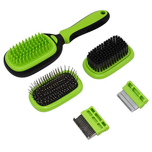 Dog Brush & Cat Brush Pet Grooming Comb 5 in 1 - for Fur Remove, Cleaning Stubborn Mats and tangled