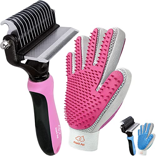 Ozark Pet - Dog Grooming Kit Cat Brush for Shedding and Grooming Dog Brush for Shedding Short Hair Deshedding Brush Dematting Undercoat Rake Grooming Brush Glove Pet Hair Remover Brush Glove