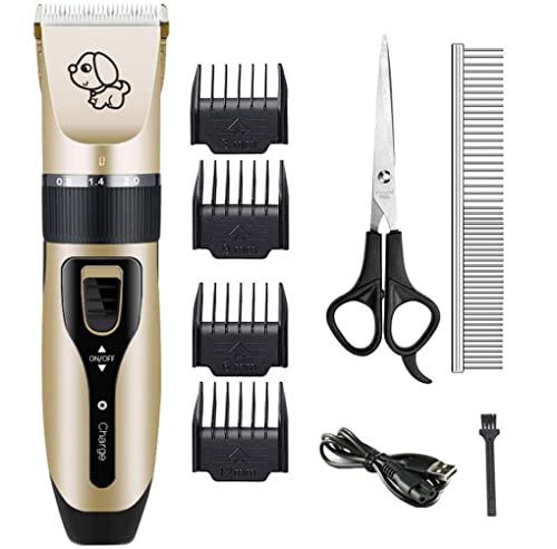 Glosell Dog Grooming Kit, Low Noise, Electric Quiet, Rechargeable, Cordless, Pet Hair Thick Coats Clippers Trimmers Set, Suitable for Dogs, Cats, and Other Pets (Clippers with Scissors Comb)