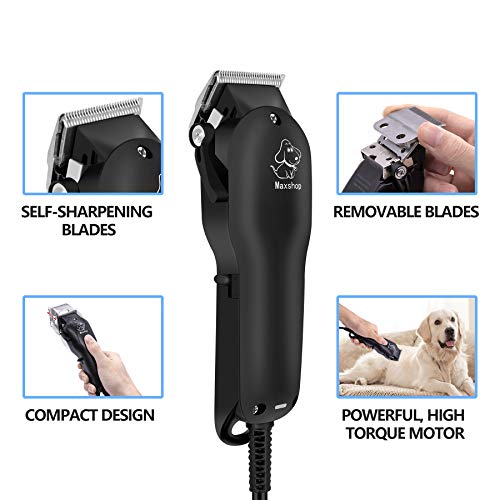Maxshop Dog Grooming Clippers Kit with Wired Design for Thick Coats Heavy Duty Plug-in Pet Trimmer Electric Professional Pet Hair Clippers for Dogs Cats Pets