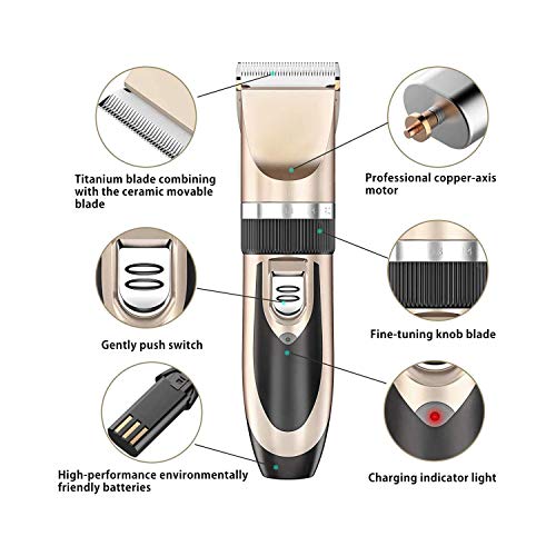 Maxshop Dog Grooming Kit, Low Noise Rechargeable Dogs Shaver Clippers Electric Quiet Dog Hair Trimmer for Dogs and Cats with Comb Guides Scissors Nail Kits