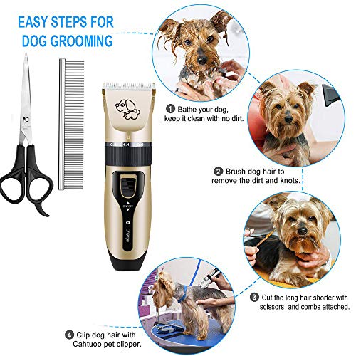 Glosell Dog Grooming Kit, Low Noise, Electric Quiet, Rechargeable, Cordless, Pet Hair Thick Coats Clippers Trimmers Set, Suitable for Dogs, Cats, and Other Pets (Clippers with Scissors Comb)