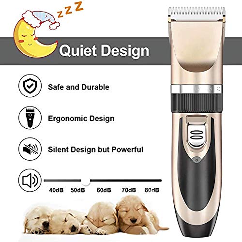Maxshop Dog Grooming Kit, Low Noise Rechargeable Dogs Shaver Clippers Electric Quiet Dog Hair Trimmer for Dogs and Cats with Comb Guides Scissors Nail Kits