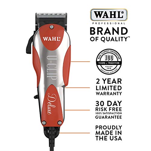 Wahl Professional Animal Deluxe U-Clip Pet, Dog, & Cat Clipper & Grooming Kit (#9484-300), Red and Chrome