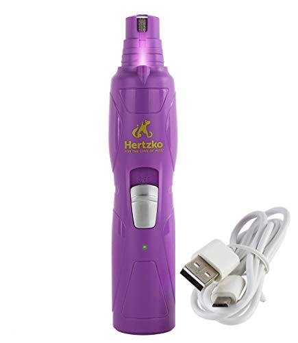 Hertzko Electric Dog Nail Grinder with LED Upgrade - Painless Nail Tool for Puppies, Large Dogs & Cats - Cordless, Portable Dog Nail Trimmer, Clipper - Includes Micro USB Wire & 2 Grinder Bits