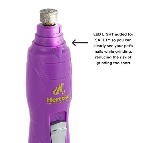 Hertzko Electric Dog Nail Grinder with LED Upgrade - Painless Nail Tool for Puppies, Large Dogs & Cats - Cordless, Portable Dog Nail Trimmer, Clipper - Includes Micro USB Wire & 2 Grinder Bits