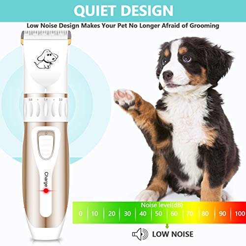 Maxshop Pet Grooming Clippers, Professional Quiet Rechargeable Cordless Pet Hair Clippers with Comb Guides Scissors Stainless Steel Blades Kit for Dogs Cats,Pets Long Short Hair Shave (White)