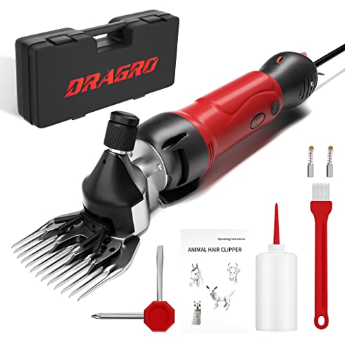 Dragro Professional Electric Sheep Shear Clippers and Replacement Blade Set Bundle, 500W Heavy Duty Speed-Adjustable Animal Shearing Machine, Farm Livestock Grooming Kit for Thick Coat Animal