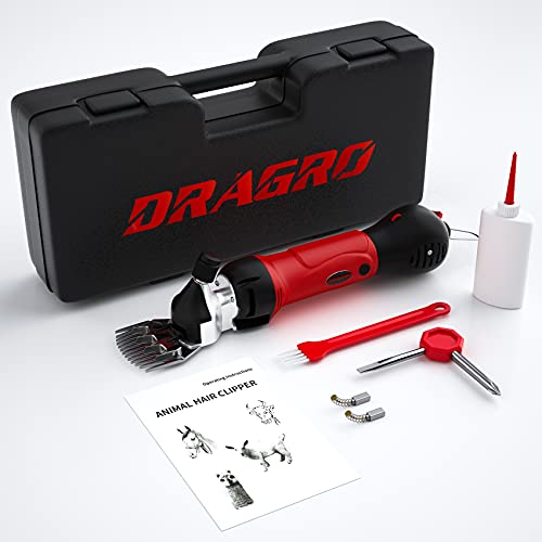 Dragro Professional Electric Sheep Shear Clippers and Replacement Blade Set Bundle, 500W Heavy Duty Speed-Adjustable Animal Shearing Machine, Farm Livestock Grooming Kit for Thick Coat Animal