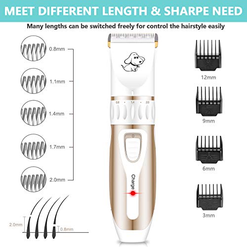 Maxshop Pet Grooming Clippers, Professional Quiet Rechargeable Cordless Pet Hair Clippers with Comb Guides Scissors Stainless Steel Blades Kit for Dogs Cats,Pets Long Short Hair Shave (White)