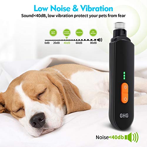 GHG Dog Nail Grinder Upgraded - Professional LED Lighting 3-Speed Rechargeable Pet Nail Trimmer with Clippers, Quiet Low Noise, Paws Grooming and Smoothing for Small Medium Large Dogs and Cats