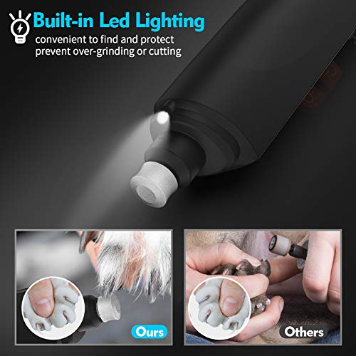 GHG Dog Nail Grinder Upgraded - Professional LED Lighting 3-Speed Rechargeable Pet Nail Trimmer with Clippers, Quiet Low Noise, Paws Grooming and Smoothing for Small Medium Large Dogs and Cats
