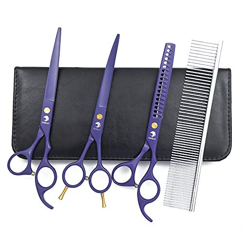 TIJERAS Pet Dog Grooming Chunker Scissors Kit - 4 Pcs Purple 7.0 Inch