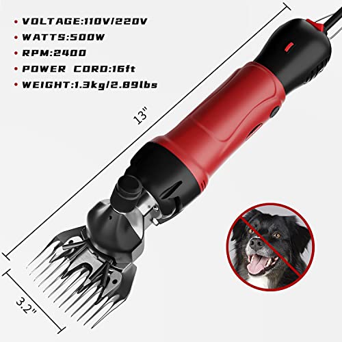Dragro Professional Electric Sheep Shear Clippers and Replacement Blade Set Bundle, 500W Heavy Duty Speed-Adjustable Animal Shearing Machine, Farm Livestock Grooming Kit for Thick Coat Animal