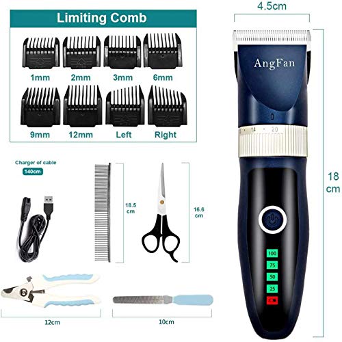 AngFan Dog Clippers for Grooming 16pcs Dog Grooming Kit for Small Large Dogs Grooming Clippers Supplies Dog Hair Clippers Low Noise Profesional Pet Cat Shaver Cordless Rechargeable Trimmers for DogsÂ 