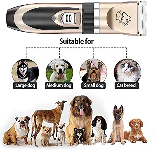Maxshop Dog Grooming Kit, Low Noise Rechargeable Dogs Shaver Clippers Electric Quiet Dog Hair Trimmer for Dogs and Cats with Comb Guides Scissors