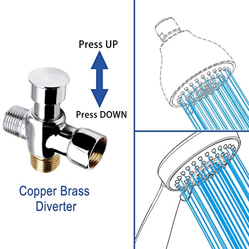 YOO.MEE High Pressure Shower Combo Set, w/Powerful Pressure Handheld Shower and Strong Jets Fixed Shower Head, w/Solid Brass Diverter as Function Change, 79'' S.S Hose, Low-Reach Bracket, Chrome