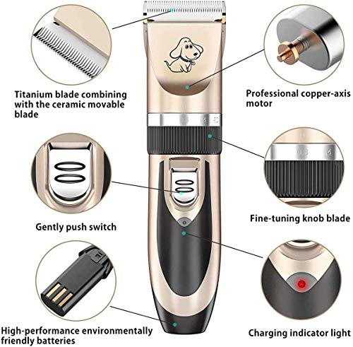 Maxshop Dog Grooming Kit, Low Noise Rechargeable Dogs Shaver Clippers Electric Quiet Dog Hair Trimmer for Dogs and Cats with Comb Guides Scissors