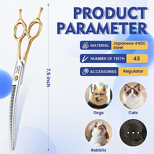 Jason 7.5 Inch Curved Thinning Scissors for Dog Grooming 43 Teeth Professional Downward Curved Blending Trimming Shears with Symmetric Handle Sharp Comfortable Light-Weight