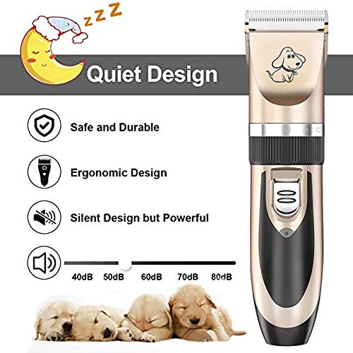 Maxshop Dog Grooming Kit, Low Noise Rechargeable Dogs Shaver Clippers Electric Quiet Dog Hair Trimmer for Dogs and Cats with Comb Guides Scissors