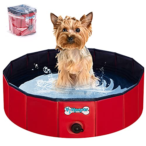V-HANVER Foldable Dog Pool Hard Plastic Collapsible Pet Bath Tub for Puppy Small Dogs Cats and Kids