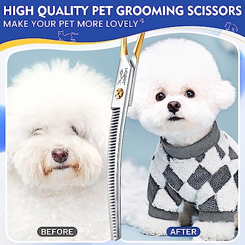 Jason 7.5 Inch Curved Thinning Scissors for Dog Grooming 43 Teeth Professional Downward Curved Blending Trimming Shears with Symmetric Handle Sharp Comfortable Light-Weight