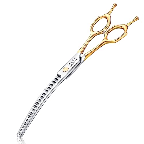 JASON 7.5 Inch Curved Chunker Scissors for Dog Grooming 19 Teeth Professional Downwarde Chunker Shears with Symmetric Handle Sharp Comfortable Light-Weight