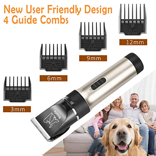Bojafa Dog Grooming Clippers Kit Cordless Professional Low Noise Quiet Pet Clippers Rechargeable for Dogs Cats Hair Clippers Shaver Dogs Grooming Kit Set