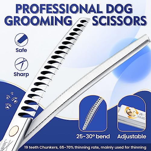 JASON 7.5 Inch Curved Chunker Scissors for Dog Grooming 19 Teeth Professional Downwarde Chunker Shears with Symmetric Handle Sharp Comfortable Light-Weight