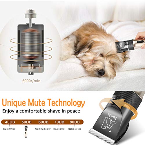 Bojafa Dog Grooming Clippers Kit Cordless Professional Low Noise Quiet Pet Clippers Rechargeable for Dogs Cats Hair Clippers Shaver Dogs Grooming Kit Set