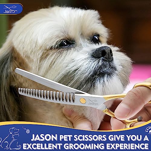 JASON 7.5 Inch Curved Chunker Scissors for Dog Grooming 19 Teeth Professional Downwarde Chunker Shears with Symmetric Handle Sharp Comfortable Light-Weight