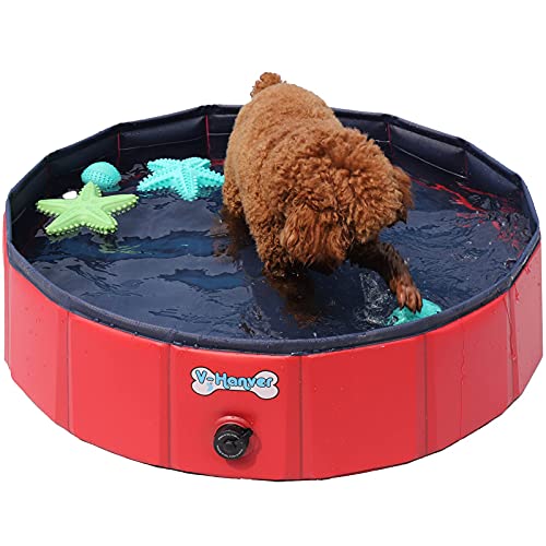 V-HANVER Foldable Dog Pool Hard Plastic Collapsible Pet Bath Tub for Puppy Small Dogs Cats and Kids