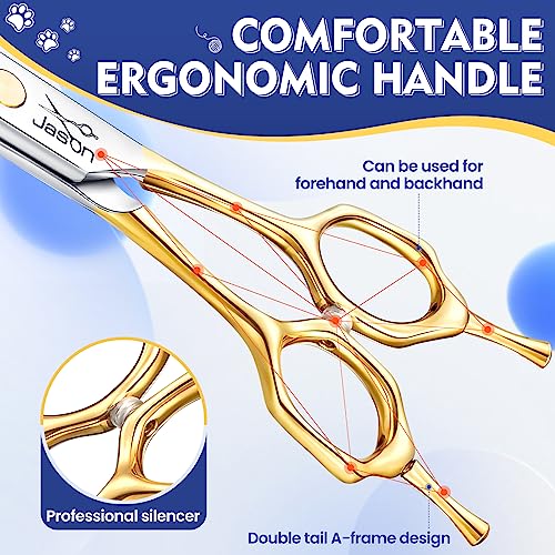 JASON 7.5 Inch Curved Chunker Scissors for Dog Grooming 19 Teeth Professional Downwarde Chunker Shears with Symmetric Handle Sharp Comfortable Light-Weight