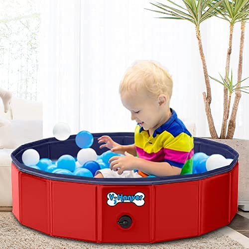 V-HANVER Foldable Dog Pool Hard Plastic Collapsible Pet Bath Tub for Puppy Small Dogs Cats and Kids