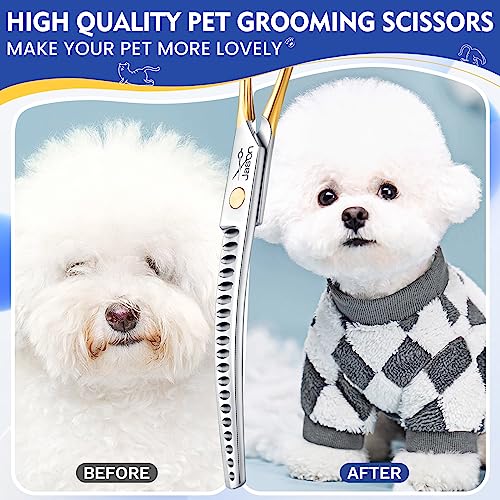 JASON 7.5 Inch Curved Chunker Scissors for Dog Grooming 19 Teeth Professional Downwarde Chunker Shears with Symmetric Handle Sharp Comfortable Light-Weight