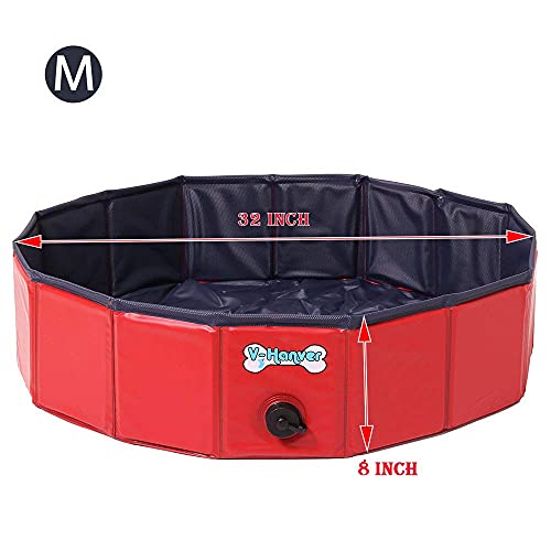 V-HANVER Foldable Dog Pool Hard Plastic Collapsible Pet Bath Tub for Puppy Small Dogs Cats and Kids
