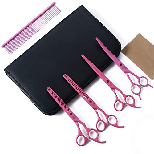 Professional Dog Grooming Scissors Set, 7 Inch/8 Inch Pet Grooming Scissors Chunkers Shears for Dog, Curved Dog Grooming Scissors, Thinning Shears for Dog with Grooming Comb