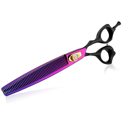 8 Inch Straight Dog Grooming Scissors Professional Pet Thinning Texturizing Shears Safety Noiseless Blunt Tip Trimming Shearing for Dogs Cats Japanese Stainless Steel Purple