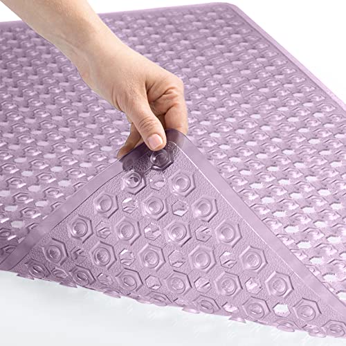 Gorilla Grip Patented Bath Tub and Shower Mat, 35x16, Machine Washable, Extra Large Bathtub Mats with Drain Holes and Suction Cups to Keep Floor Clean, Soft on Feet, Bathroom Accessories, Purple