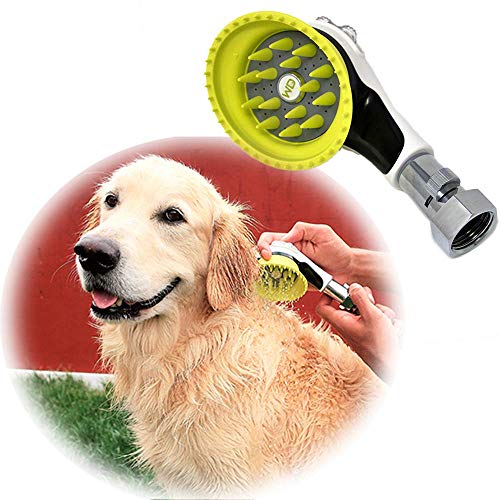 Wondurdog Quality Outdoor Dog Wash Garden Hose Nozzle w/Metal Adapter and Water Pressure Control | Innovative Shower Brush w/Splash Shield | Keep Water Away from Dogs Ears, Eyes and Yourself!