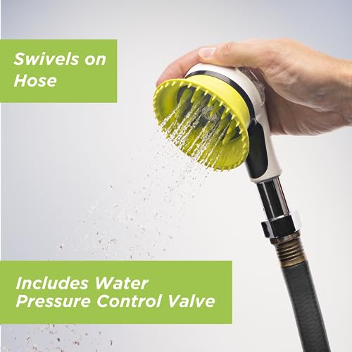 Wondurdog Quality Outdoor Dog Wash Garden Hose Nozzle w/Metal Adapter and Water Pressure Control | Innovative Shower Brush w/Splash Shield | Keep Water Away from Dogs Ears, Eyes and Yourself!