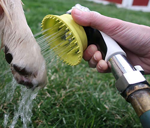 Wondurdog Quality Outdoor Dog Wash Garden Hose Nozzle w/Metal Adapter and Water Pressure Control | Innovative Shower Brush w/Splash Shield | Keep Water Away from Dogs Ears, Eyes and Yourself!